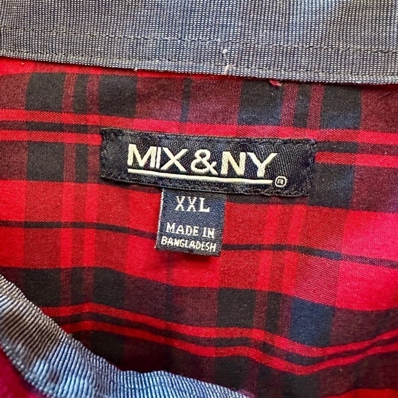 MIX&NY, MENS, LONG SLEEVE SHIRT. RED & NAVY PLAID. SIZE XXL - Picture 4 of 5
